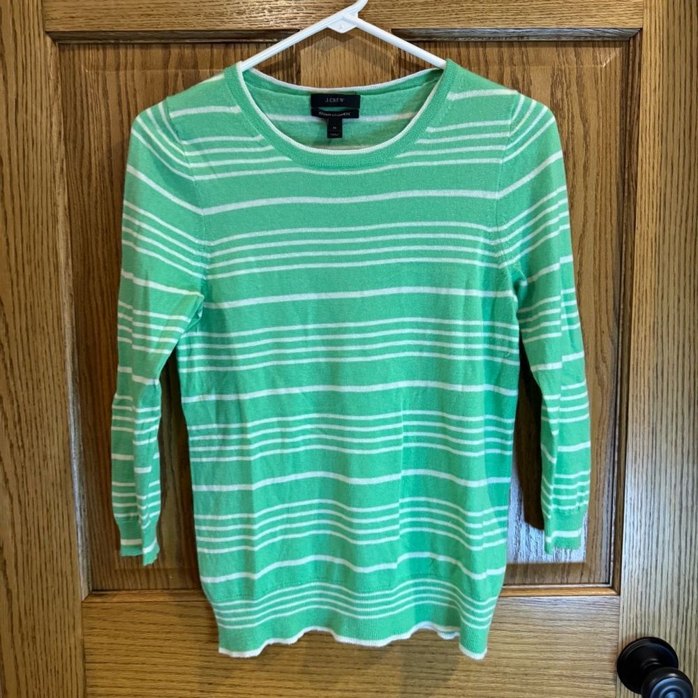 J.Crew Italian Cashmere Featherweight Striped Sweater W/ 3/4 Sleeves. Medium